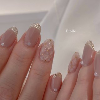 キルティング/ガラスフレンチネイルのネイルデザイン｜ネイルブック