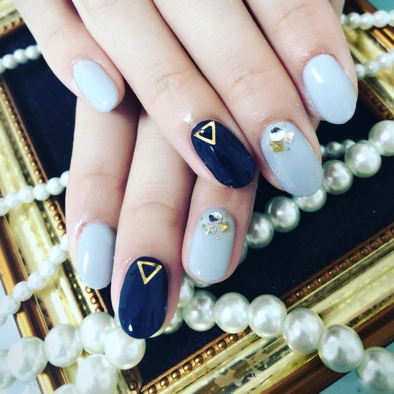 冬 ハンド ショート ネイビー ジェルネイル Coconailのネイルデザイン No ネイルブック