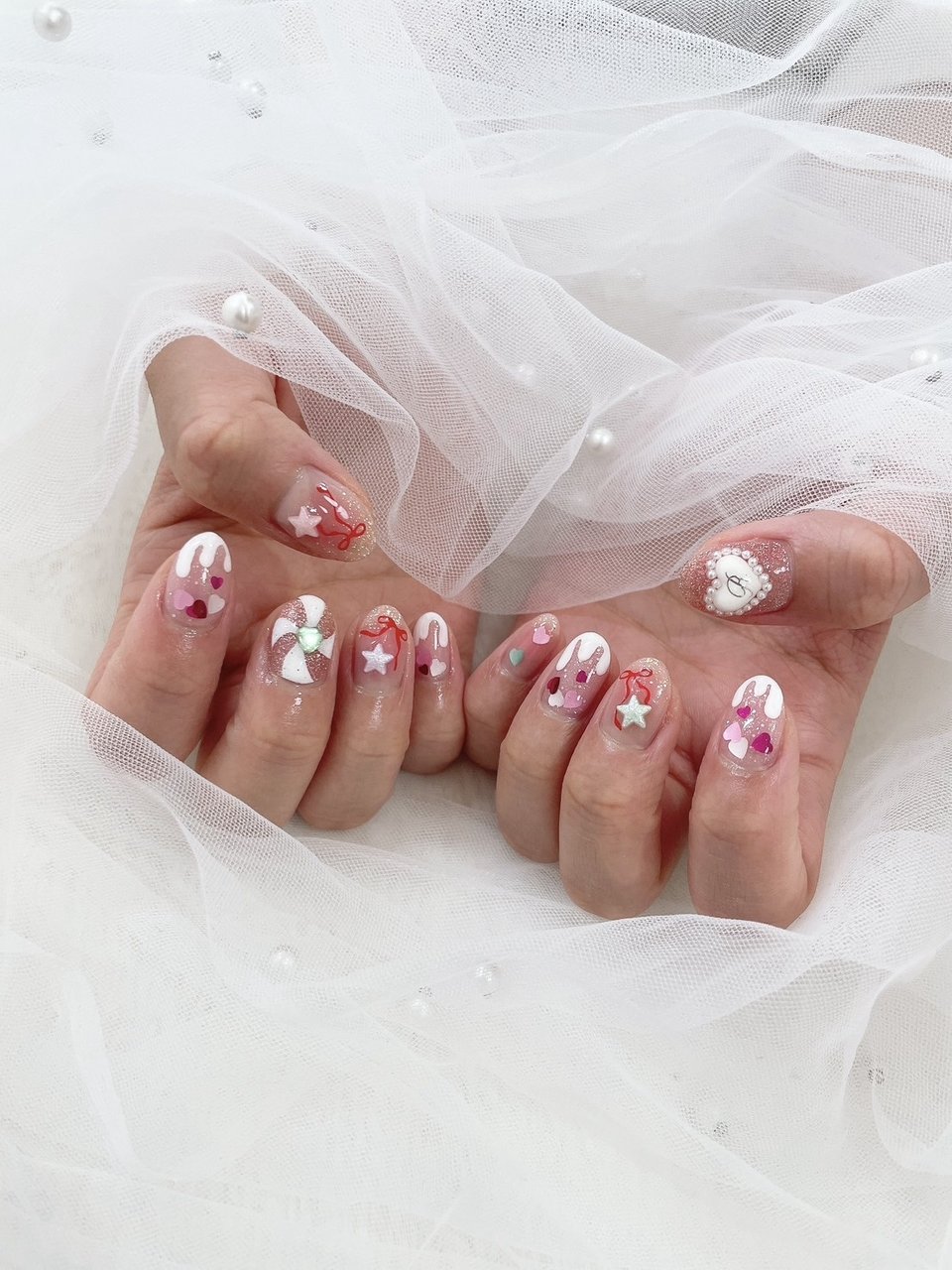 手が綺麗に見えるネイル/ハンド/キラキラ/ジェルネイル - 0508lalaotto