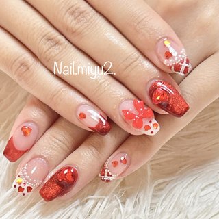 ハート/ホワイト/レッドのネイルデザイン｜ネイルブック