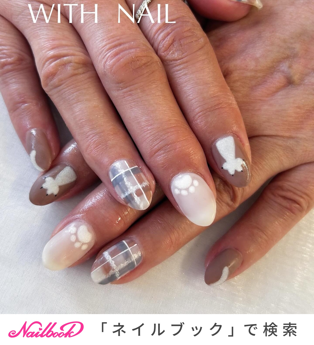 チェック/ホワイト/ブルーのネイルデザイン｜ネイルブック