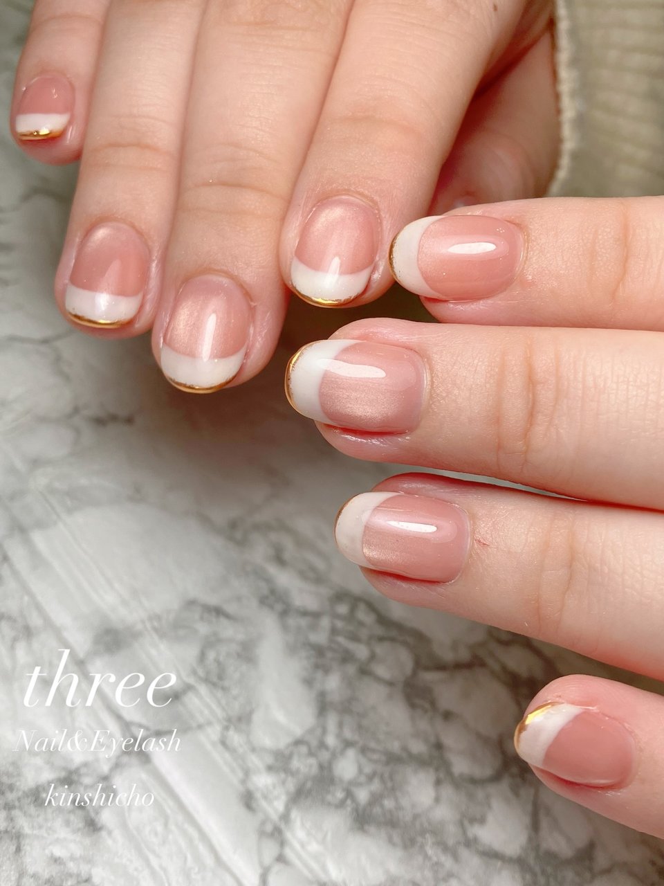 手が綺麗に見えるネイル/春/オフィス/デート/ハンド - three
