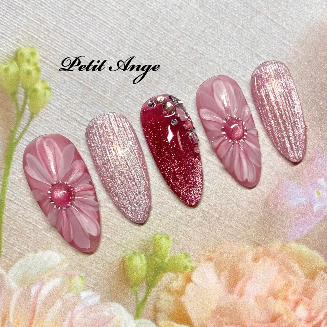 春/ハンド/水彩/フラワー/マグネット - Petit Angeのネイルデザイン[No