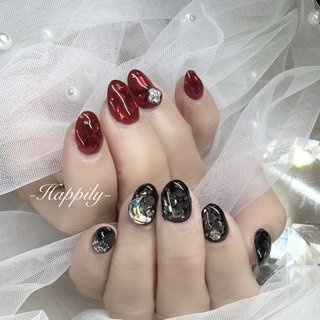ブラック(黒)/＃スワロフスキーのネイルデザイン｜ネイルブック