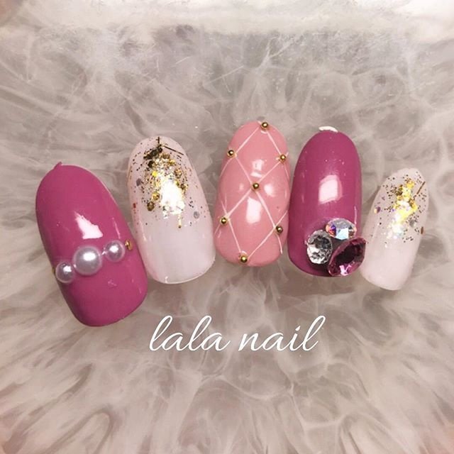 冬 ハンド キルティング ピンク ジェル Lala Nailのネイルデザイン No 281 ネイルブック