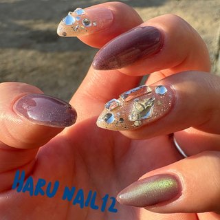 秋/ハンド/ステンドグラス/ショート/スクエアオフ - HARU NAiL12の