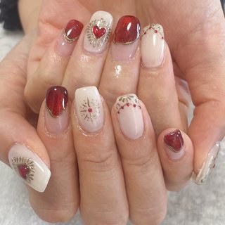 ハート/ホワイト/レッドのネイルデザイン｜ネイルブック