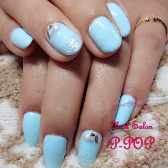 ハンド ワンカラー 水色 ジェル お客様 ネイルサロンp Popのネイルデザイン No ネイルブック