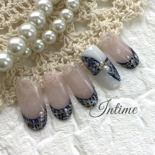 ツイード/ネイビーのネイルデザイン｜ネイルブック