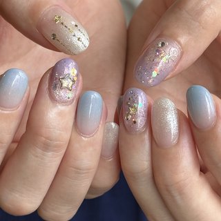 オーダーネイルチップ No.22 ピンクパールベース 爪先ラメ ミラー