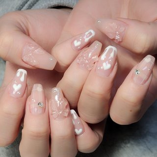 バレンタイン/リボン/#パーツネイルのネイルデザイン｜ネイルブック