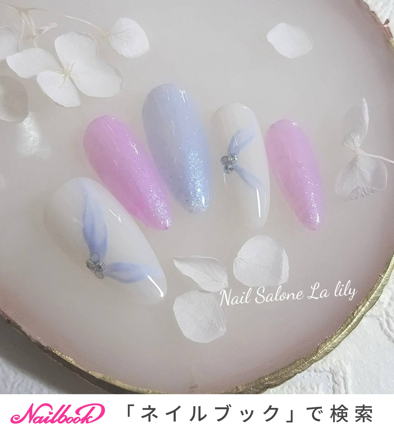 ニュアンス/リボン/水色のネイルデザイン｜ネイルブック