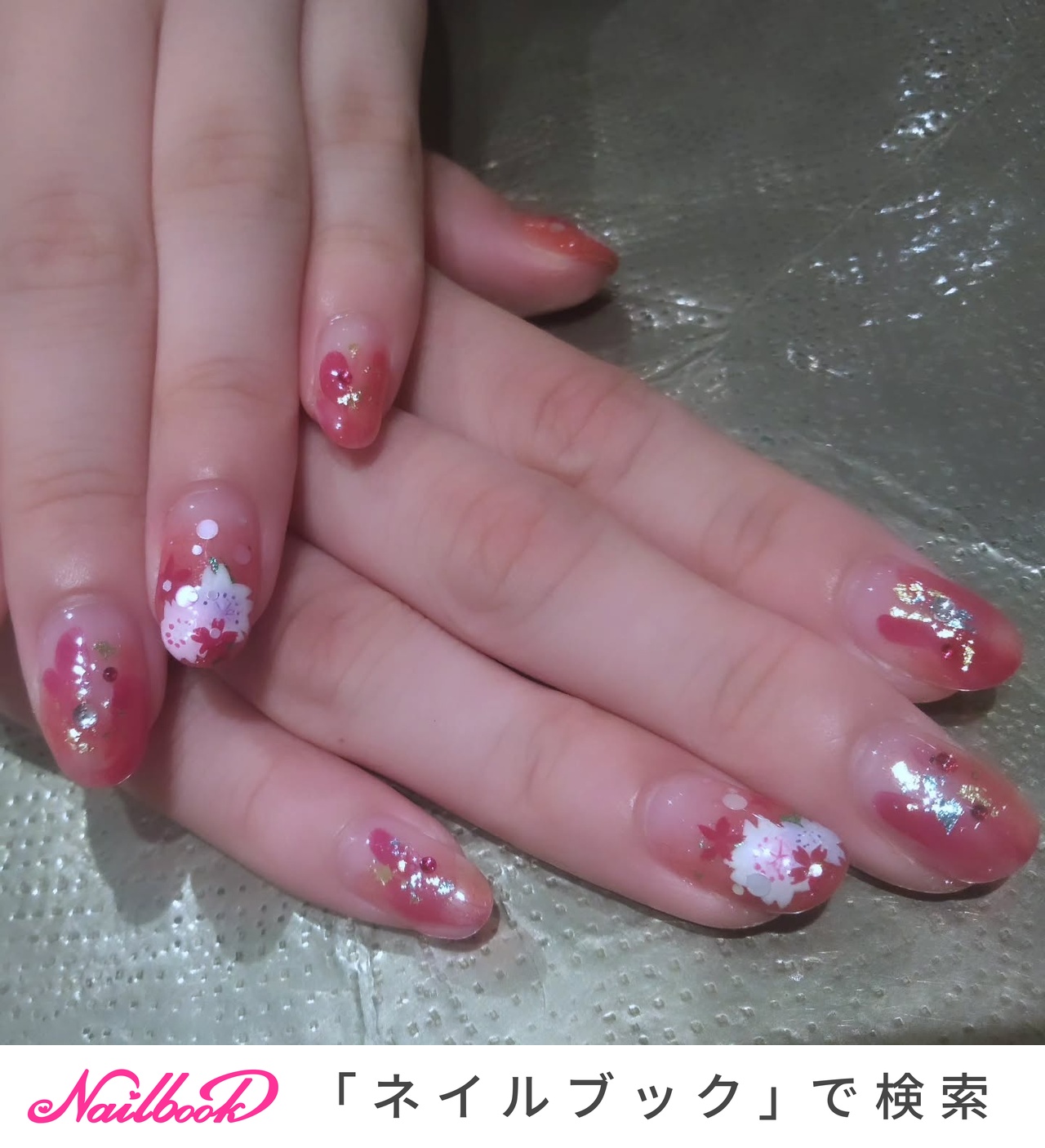 和柄ネイル(和柄)/桜ネイルのネイルデザイン｜ネイルブック