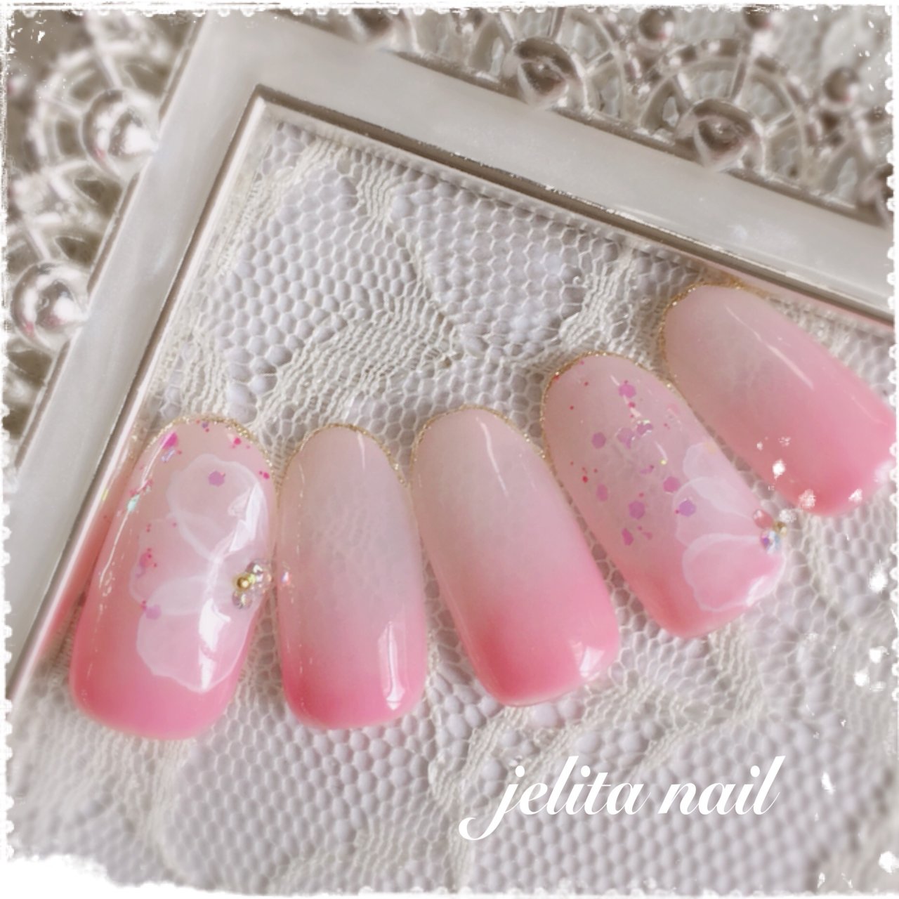 春 グラデーション フラワー たらしこみ ピンク Jelita Nail 麻生理香子のネイルデザイン No ネイルブック