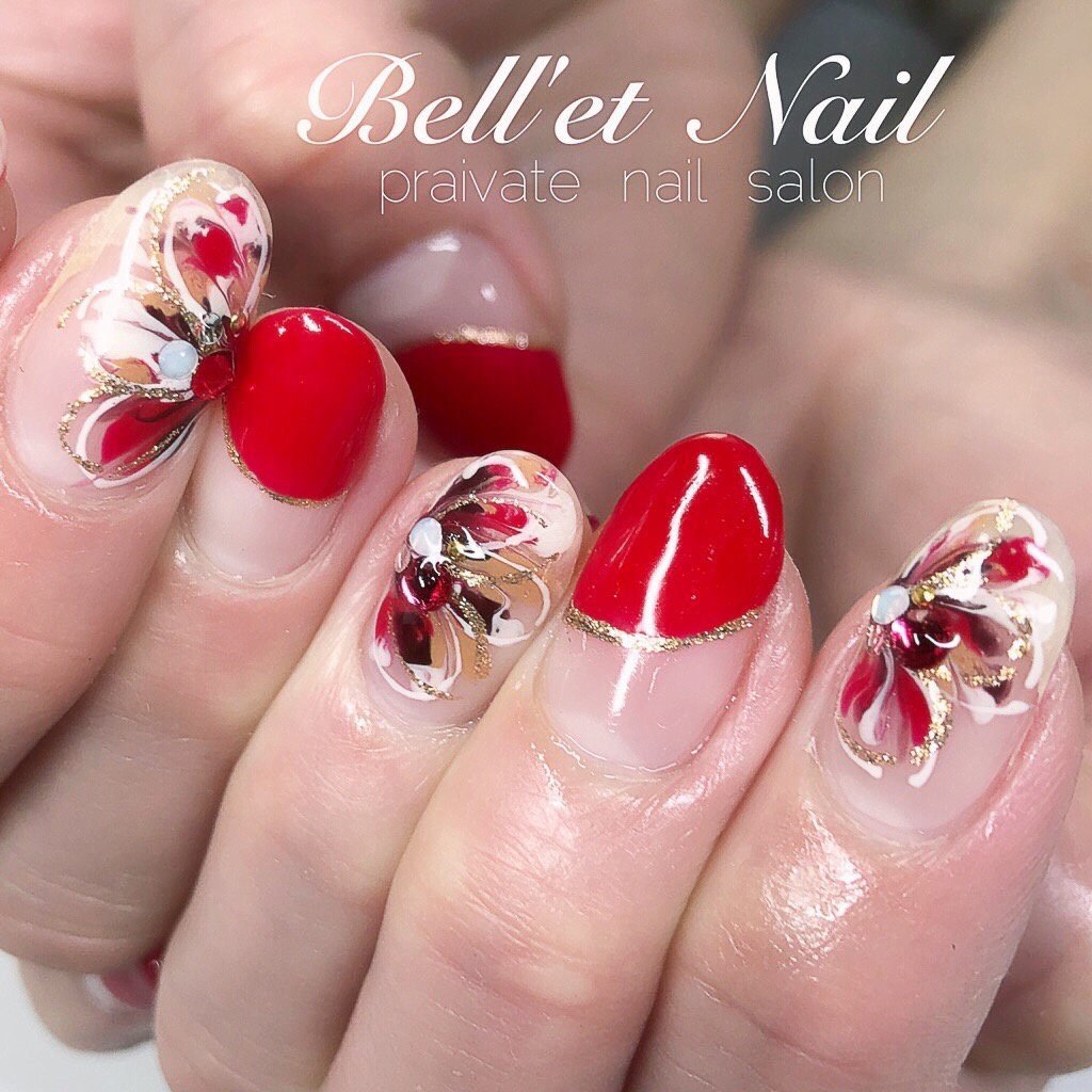 バレンタイン ハンド フレンチ 変形フレンチ フラワー Bell Et Nail ネイリスト佐藤綾子のネイルデザイン No ネイル ブック