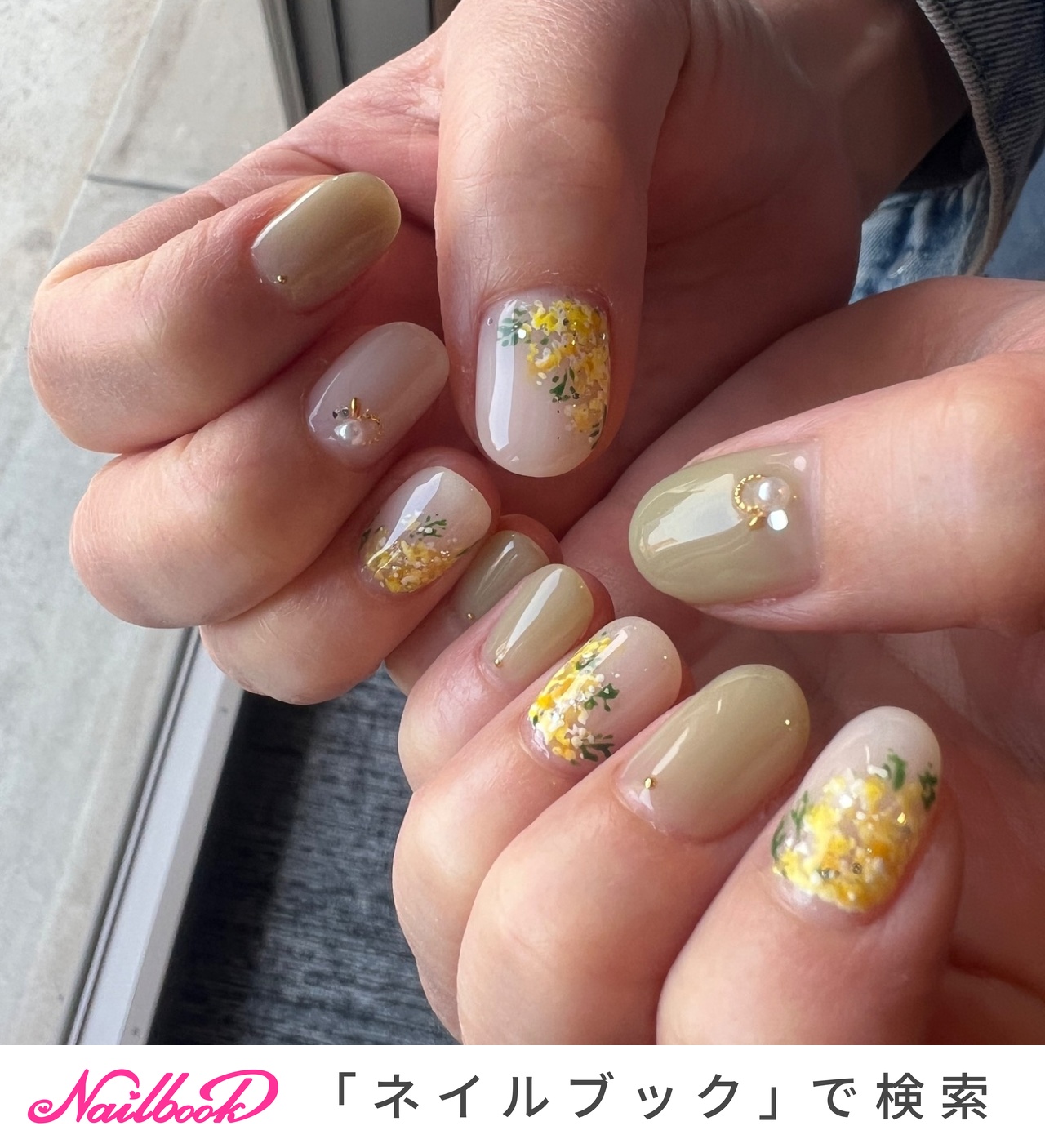 春/フラワー/押し花/キラキラ/ミディアム - iroto_nailのネイル
