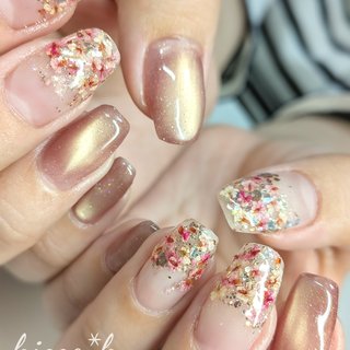 押し花/ボルドーのネイルデザイン｜ネイルブック
