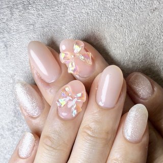 現品】ぷっくりネイル ピンクネイル リボンネイル ニュアンスネイル
