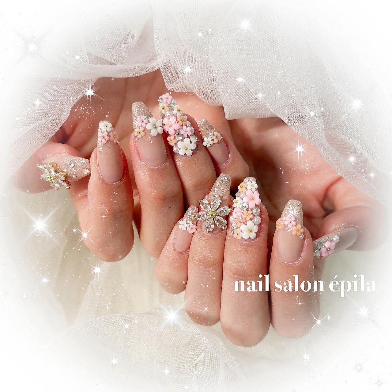 春/キラキラ - 大阪南森町キラキラ派手ネイル専門店【épila nail】の