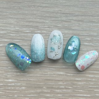 夏/マグネット/#ブルーグリーンのネイルデザイン｜ネイルブック