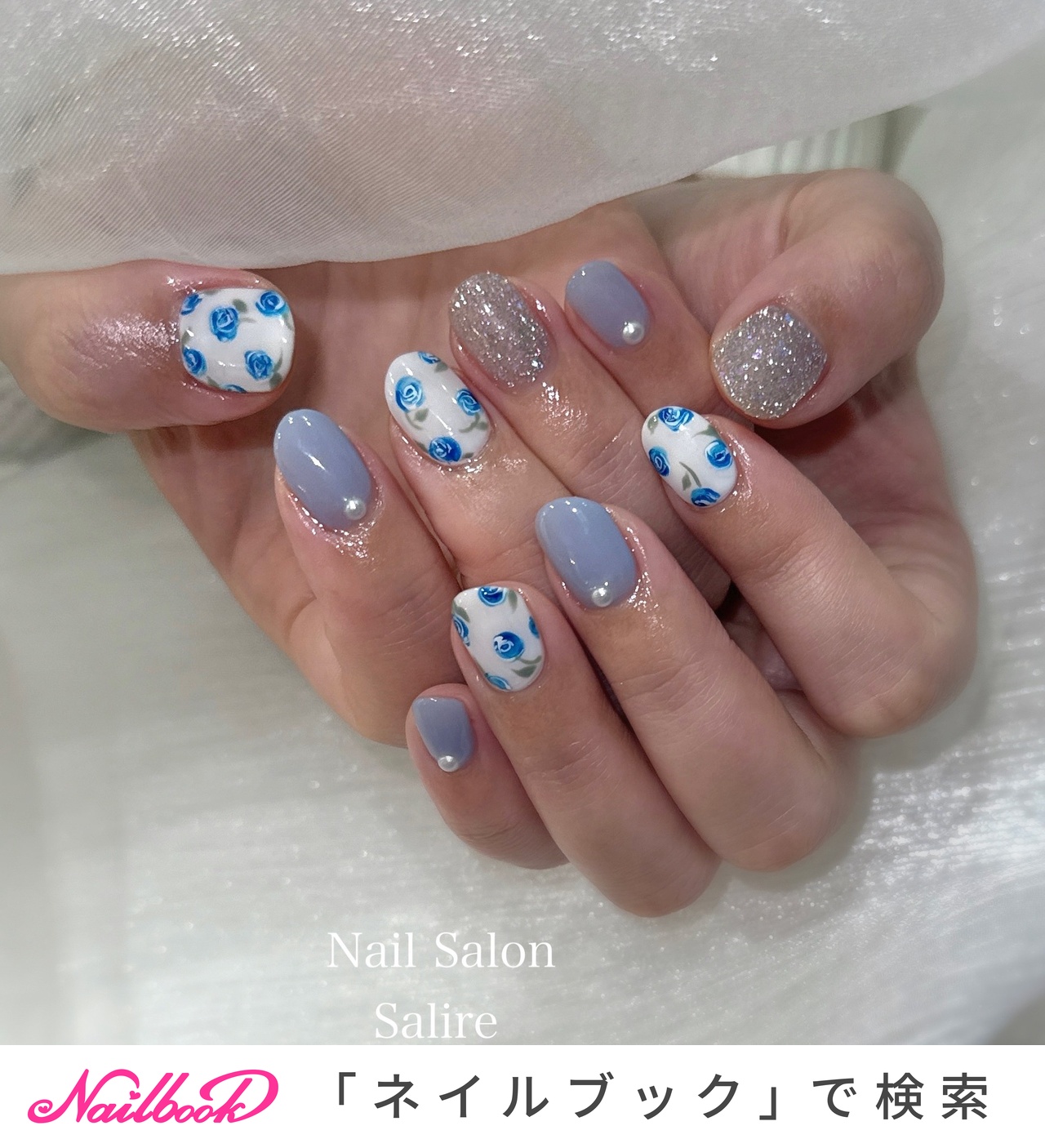 ブルー(青)/#フレンチガーリーのネイルデザイン｜ネイルブック