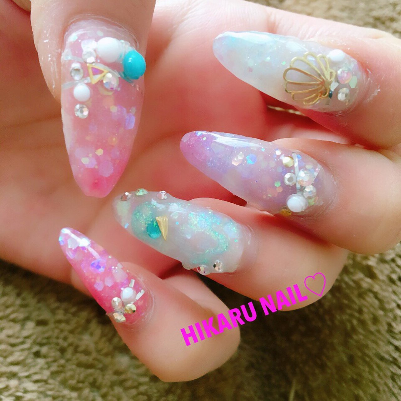 夏 海 リゾート ハンド ビジュー Hikaruのネイルデザイン No ネイルブック