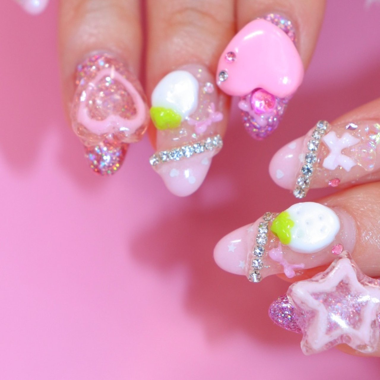 ハンド/ラメ/3D/キラキラ/ホワイト - ST☆NAILのネイルデザイン[No 