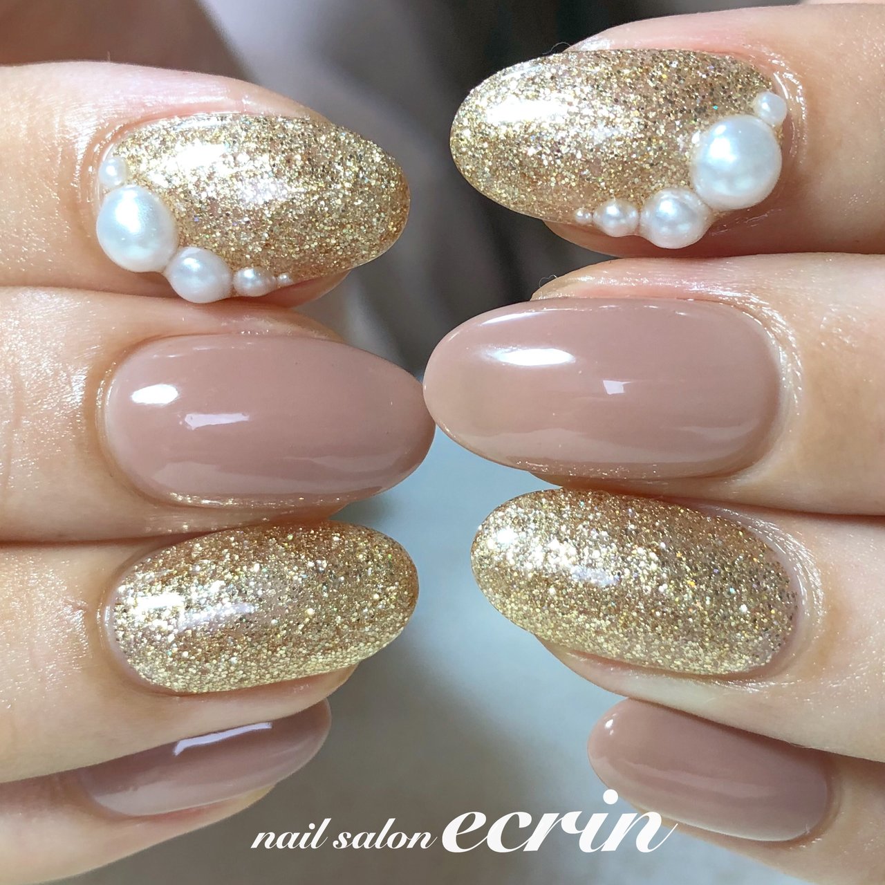 ラメ パール ベージュ ゴールド Nail Ecrinのネイルデザイン No ネイルブック