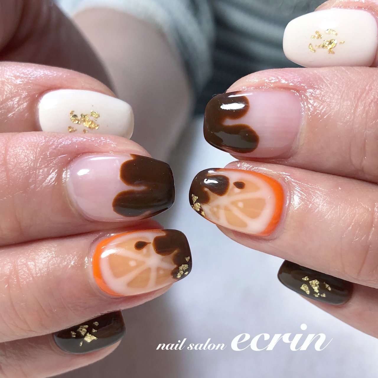 バレンタイン フルーツ ホワイト オレンジ ブラウン Nail Ecrinのネイルデザイン No 2853910 ネイルブック