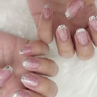 フラッシュジェル(フラッシュ)/ガラスフレンチのネイルデザイン