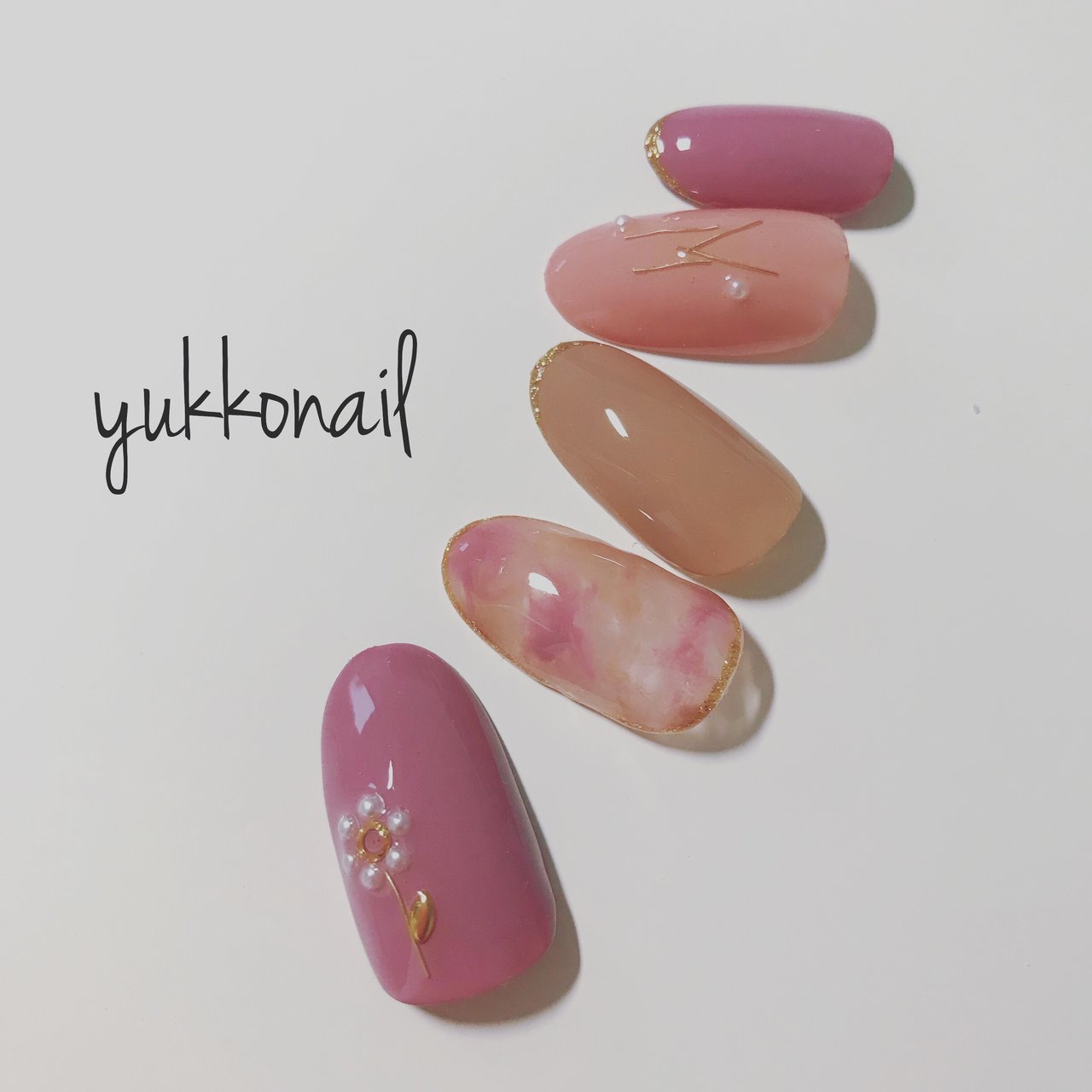 フラワー タイダイ マーブル ピンク ブラウン Yukko Nailのネイルデザイン No ネイルブック