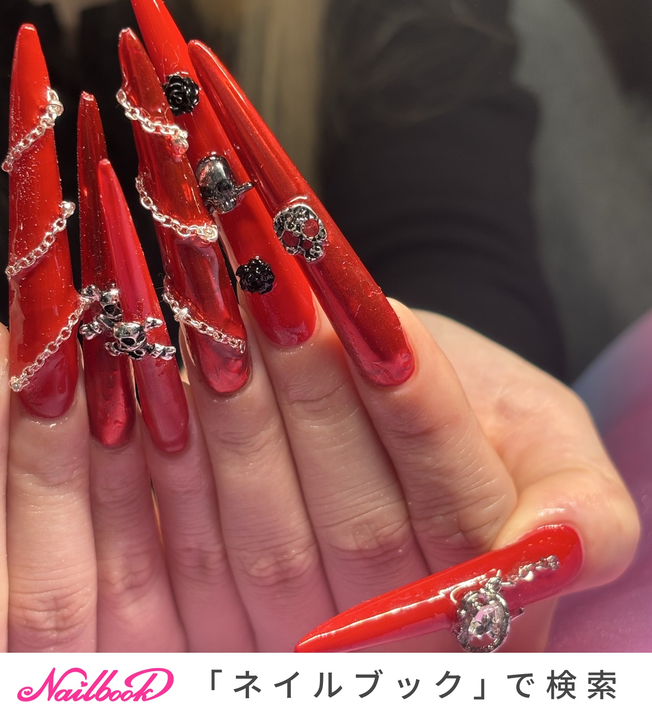 赤ミラーネイルのネイルデザイン｜ネイルブック