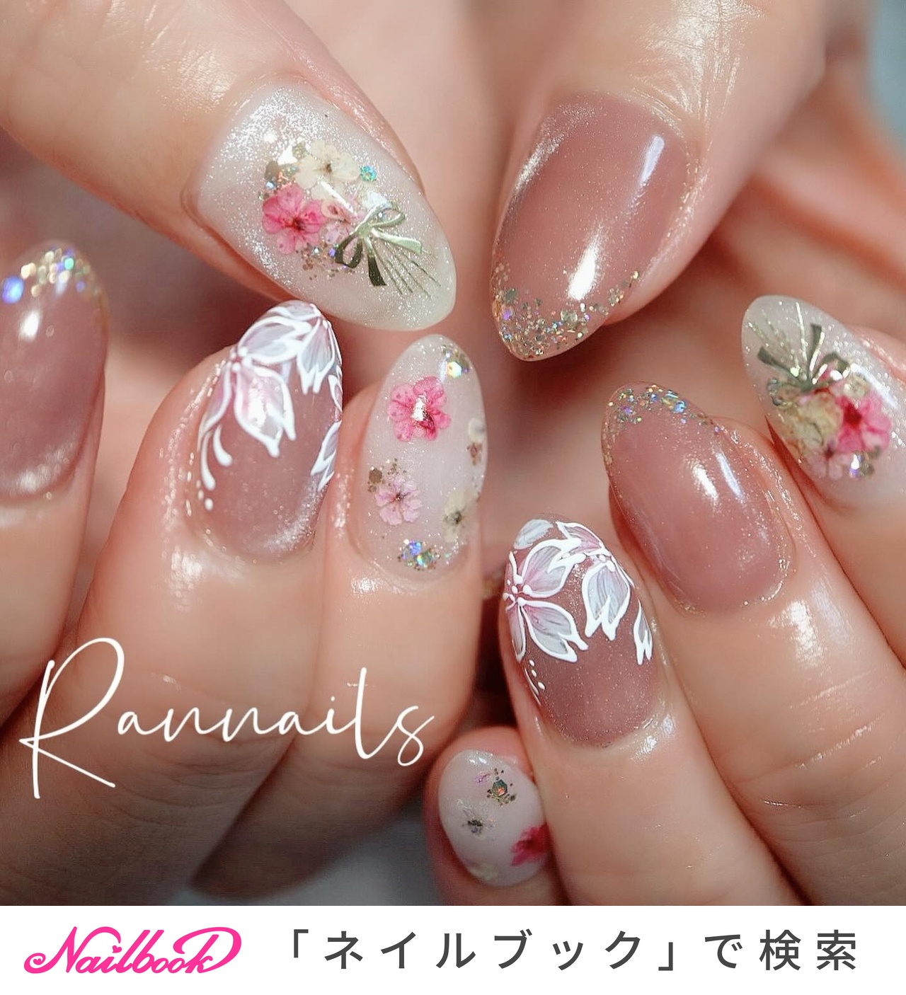 春/押し花/桜 - rannailsのネイルデザイン[No.9921801]｜ネイルブック