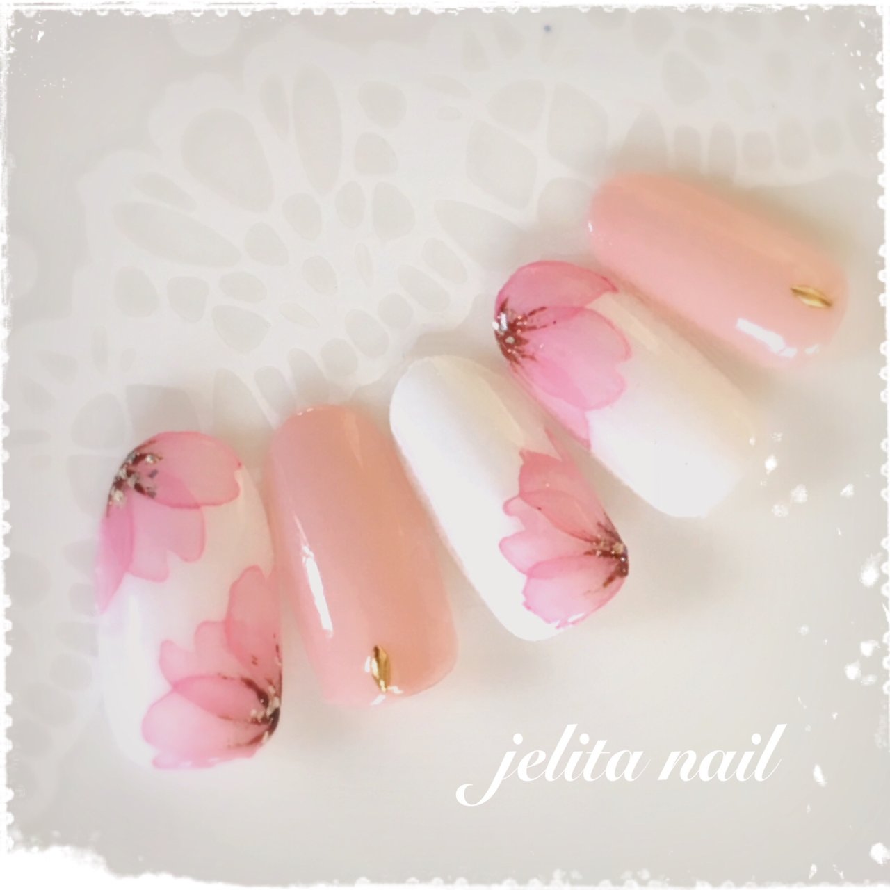 春 フラワー ピンク ネイルチップ Jelita Nail 麻生理香子のネイルデザイン No ネイルブック