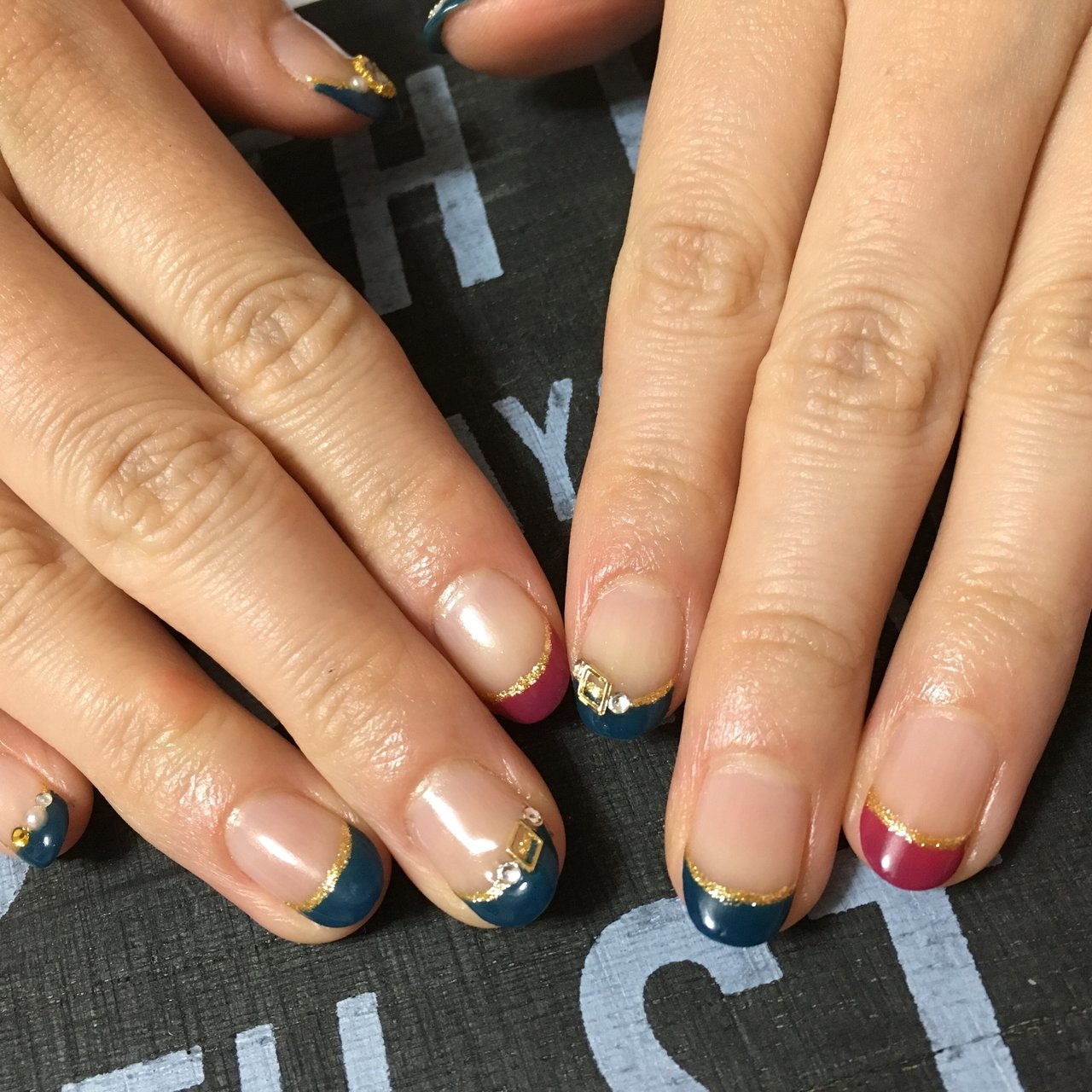 ハンド フレンチ ネイビー ボルドー ジェル Nail Salon Gao のネイルデザイン No ネイルブック