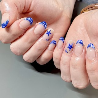 フレンチ/星/ネイビーのネイルデザイン｜ネイルブック