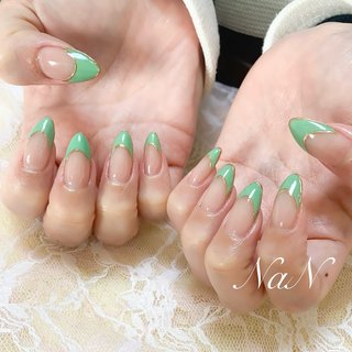 ゴールド(金)/ミントグリーンのネイルデザイン｜ネイルブック