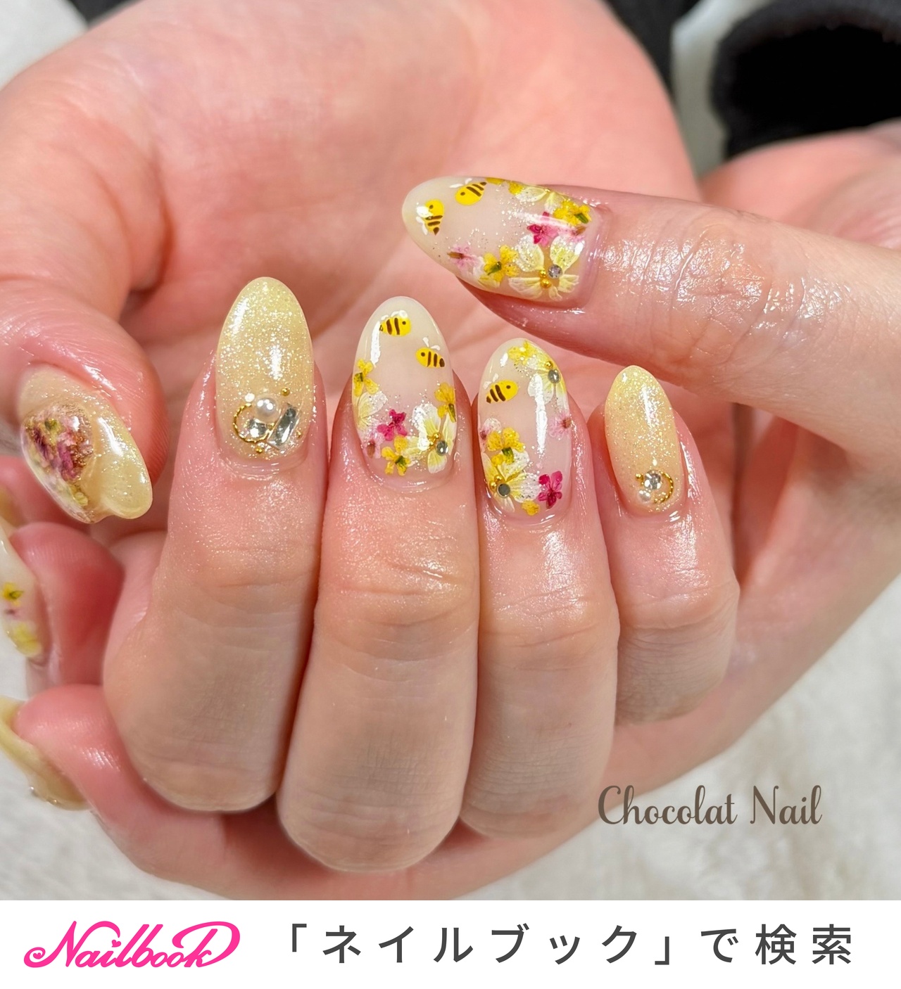 No115.ネイル☆キラキラひし形☆ダイヤ☆フラワー ハンド/フラワー/押し花/ジェルネイル - Chocolat Nail/大阪堀江の