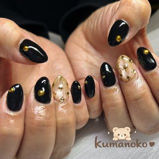 ロング/ゴールド/黒ネイルのネイルデザイン｜ネイルブック
