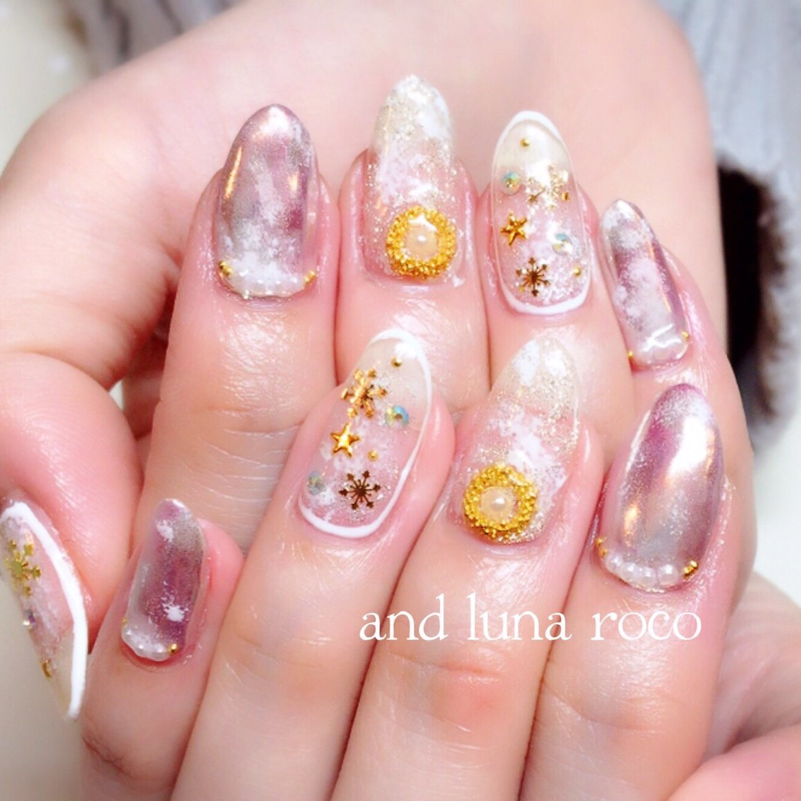 冬 デート タイダイ 雪の結晶 ホワイト さとうえみ Andlunaのネイルデザイン No ネイルブック