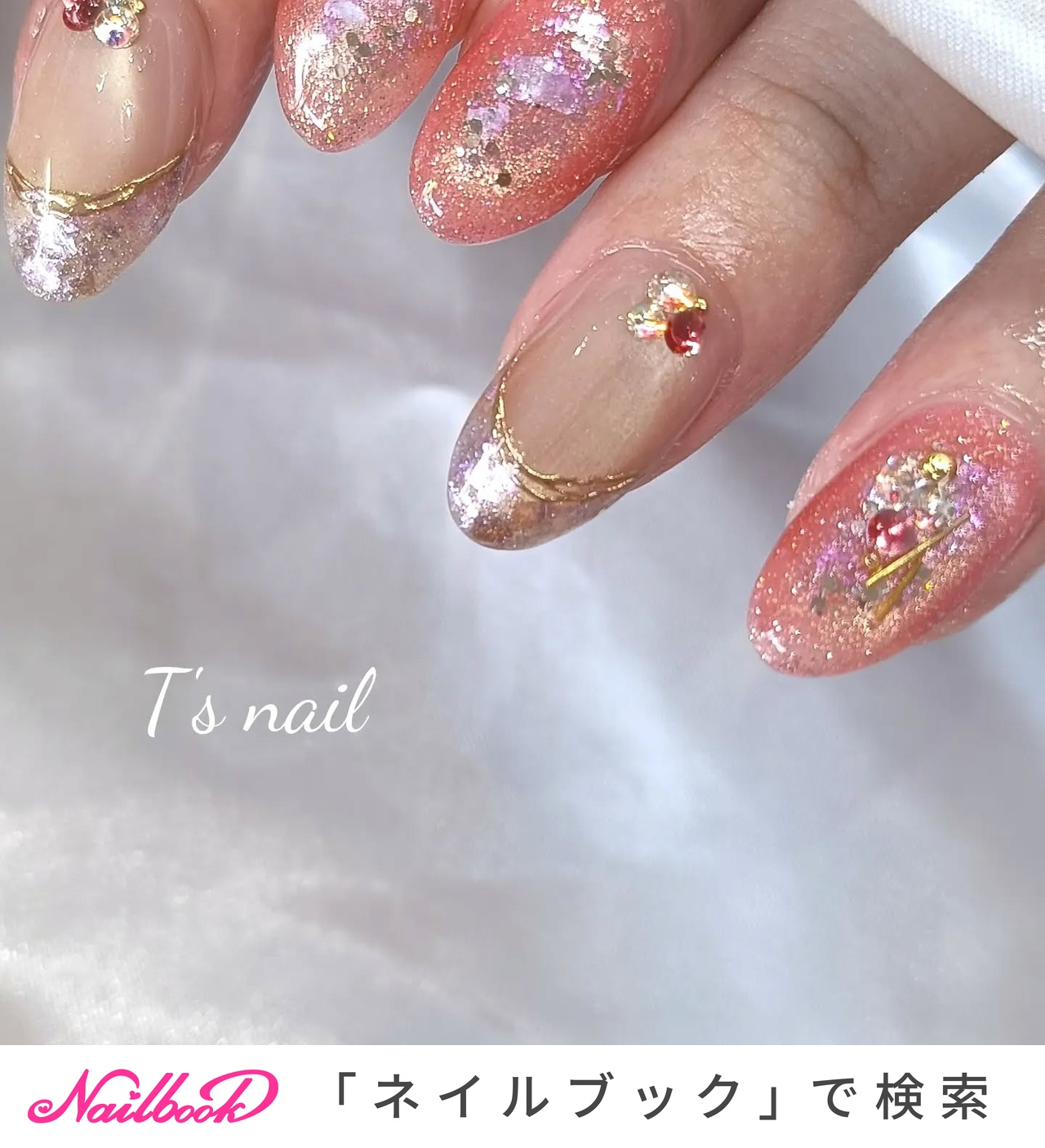 春/フレンチ/マグネット - tsnailのネイルデザイン[No.9939390