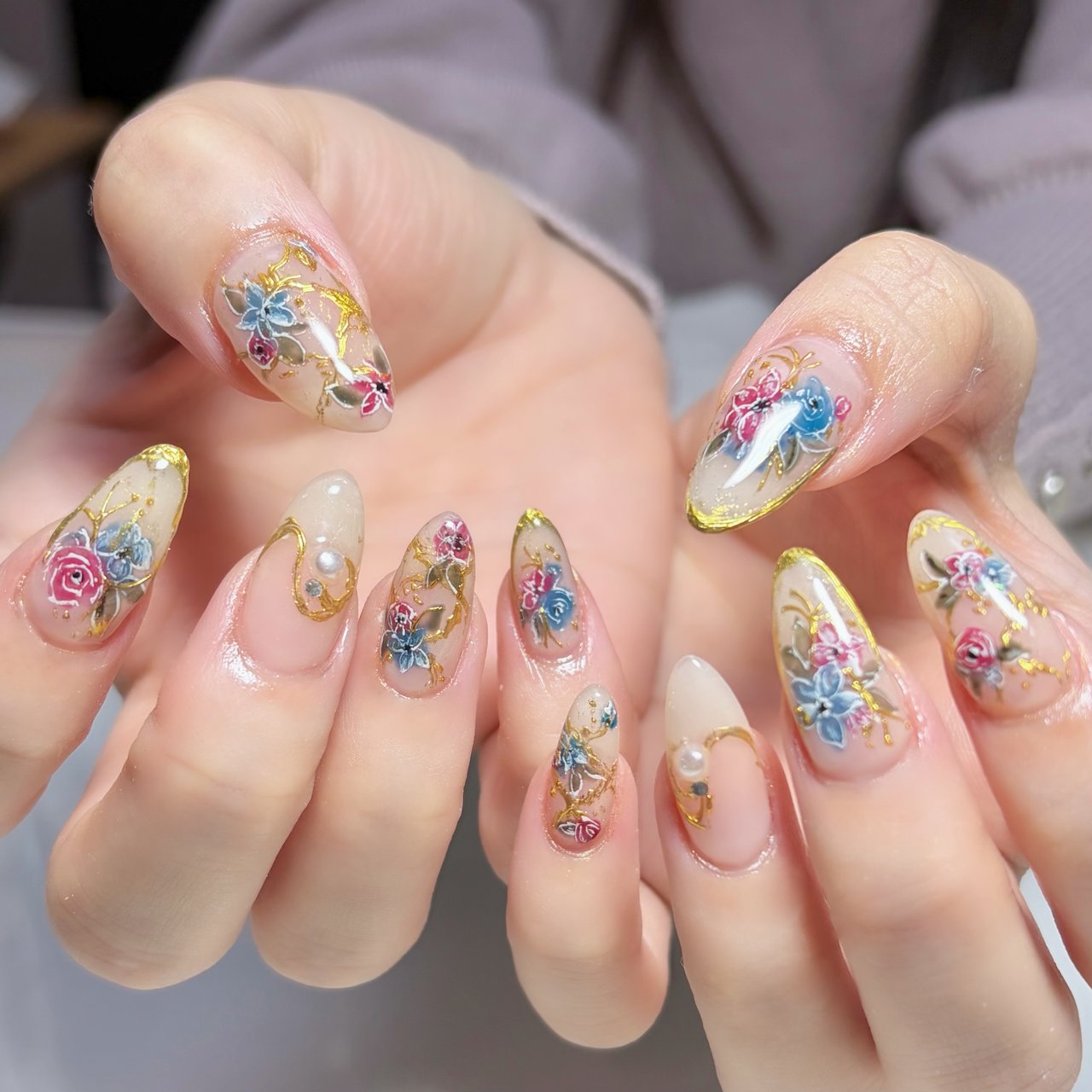 フラワー/アンティーク/ミラー/ベージュ/ゴールド - ONLY NAIL【西船橋