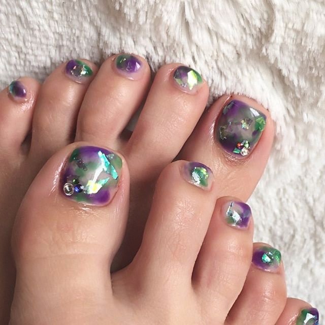 夏 梅雨 フット ホログラム タイダイ Nail Room Souvenirのネイル