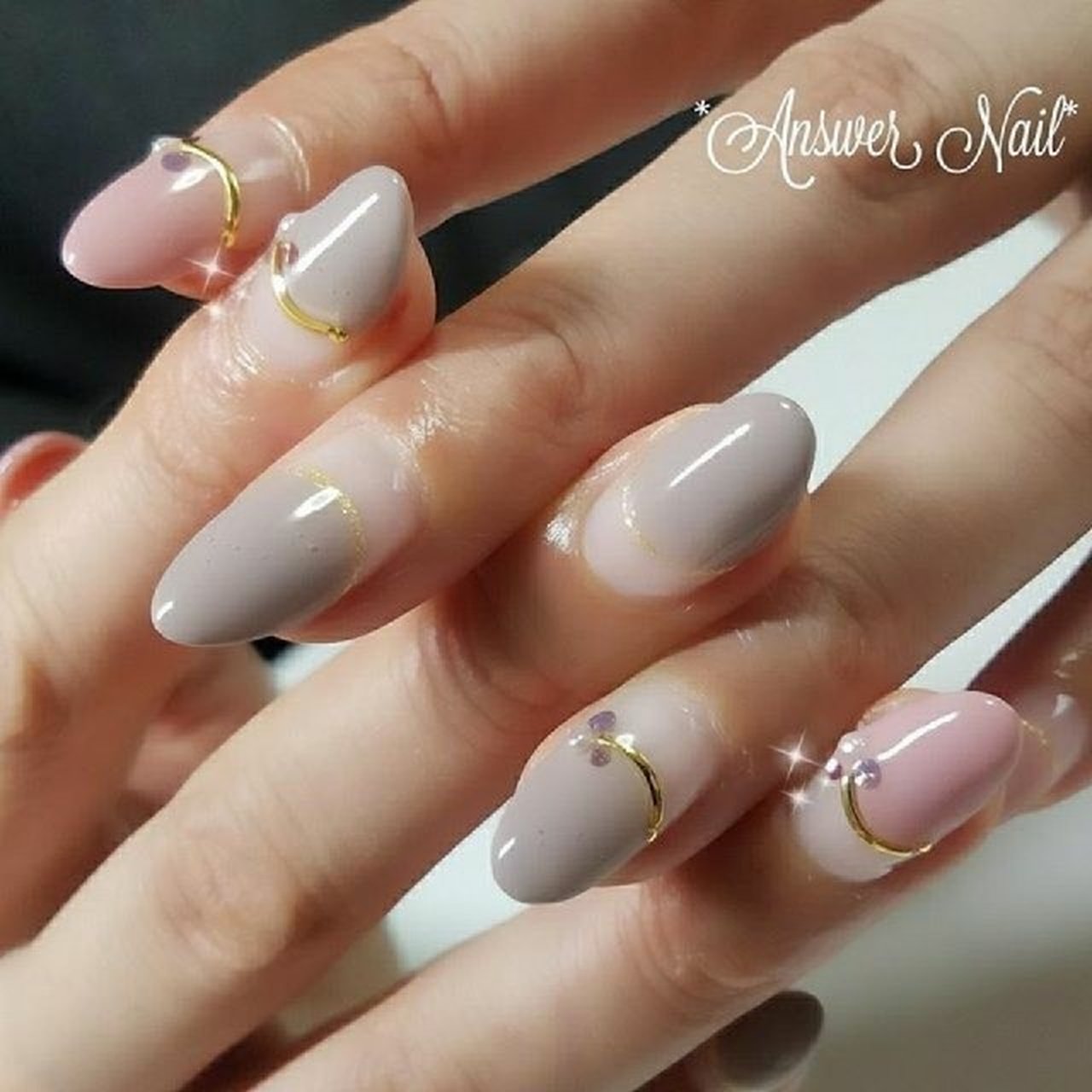 ハンド 変形フレンチ ピンク パープル ジェルネイル Answer Nailのネイルデザイン No ネイルブック