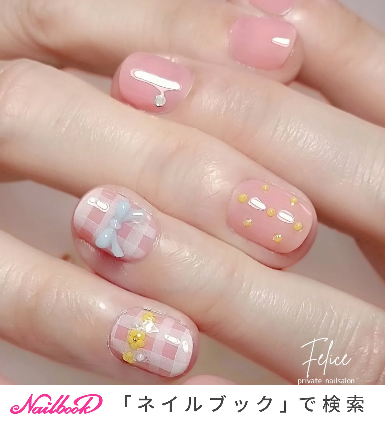 リボン/ちゅるん/ピンクのネイルデザイン｜ネイルブック