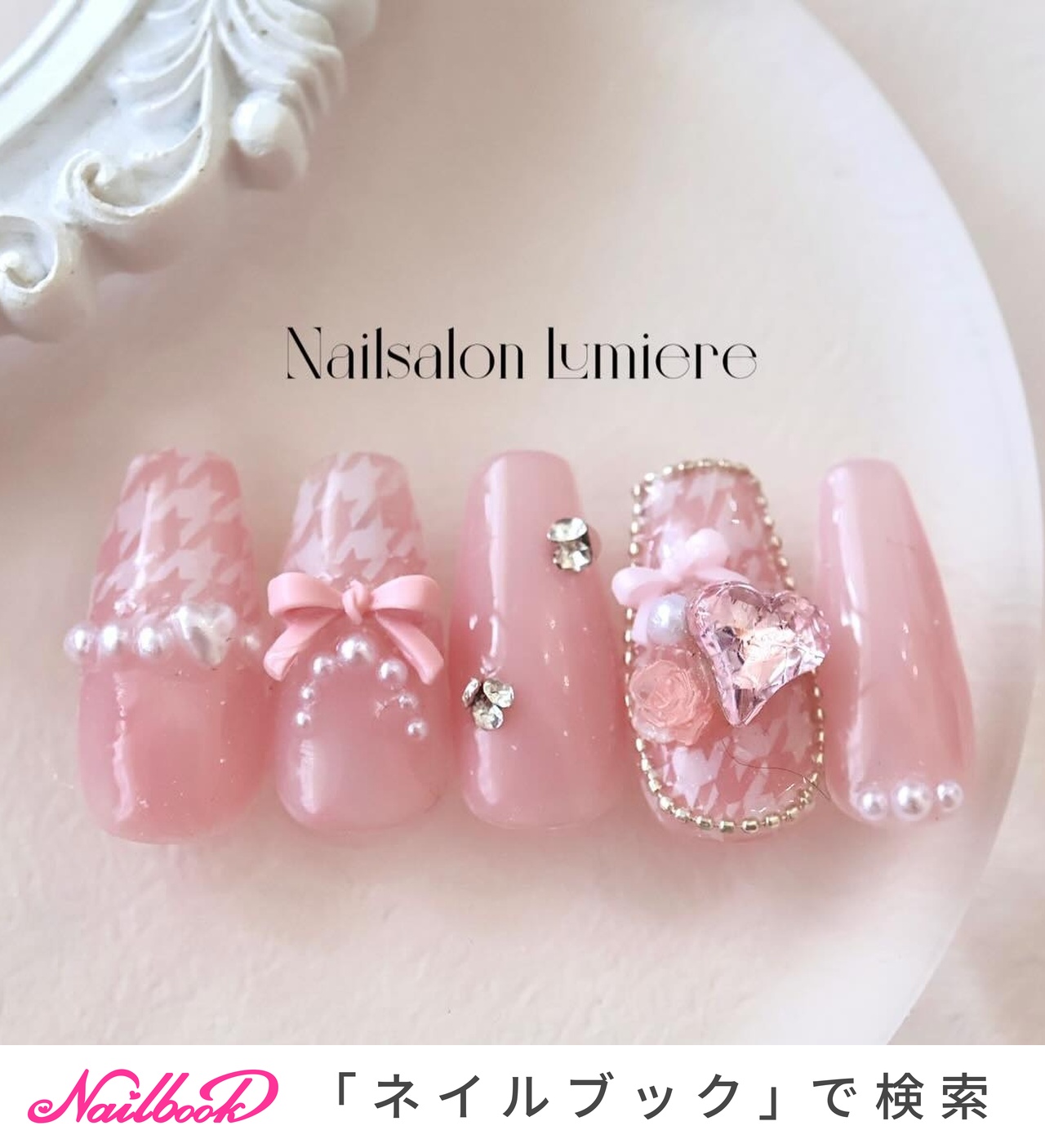 千鳥柄/リボンのネイルデザイン｜ネイルブック