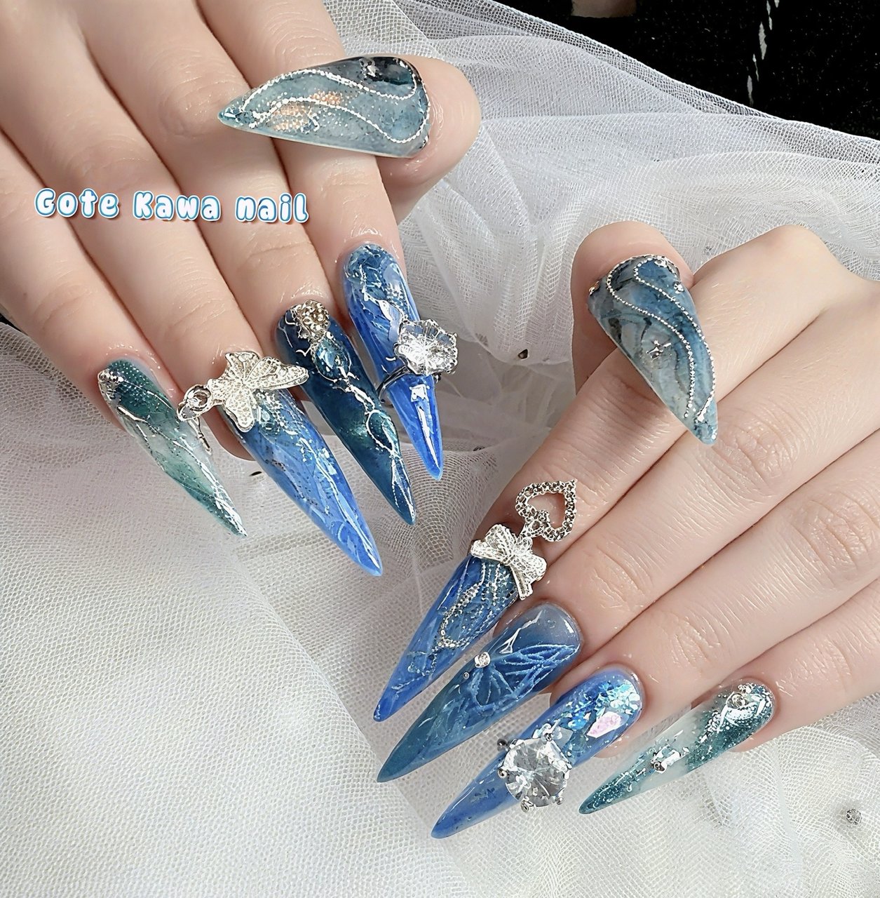 夏/ハンド/ミラー/アイシング/ブルー - Gote Kawa Nail Salonのネイル