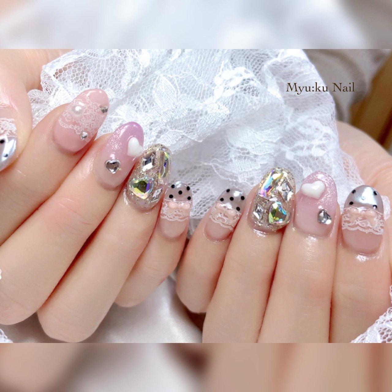 ハンド/ハート/マグネット/オーロラ/レース - Myu:ku Nailのネイル