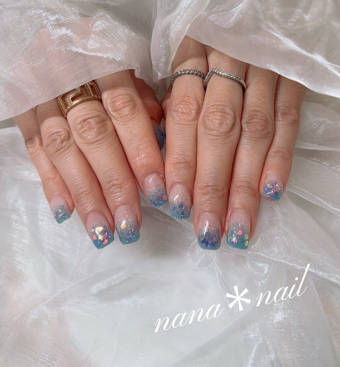 夏/ハンド/グラデーション/ラメ/キラキラ - nana＊nailのネイル