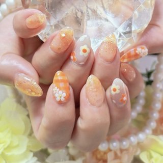 ツイード/オレンジのネイルデザイン｜ネイルブック